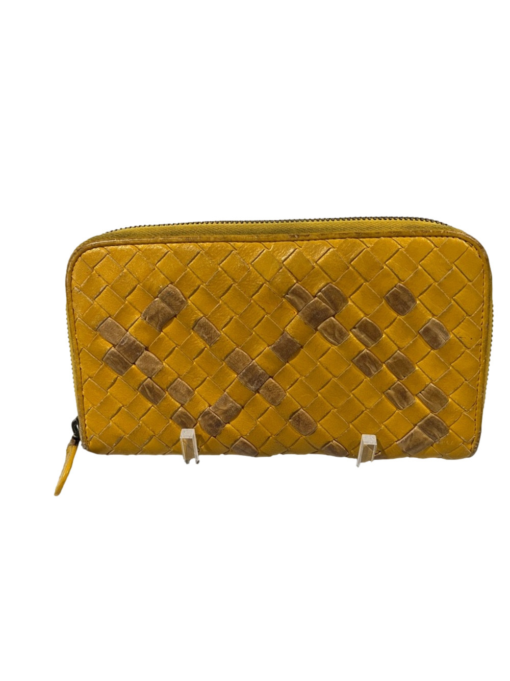 Bottega Veneta Yellow Woven Zip-Around Long Wallet with Taupe Inlay